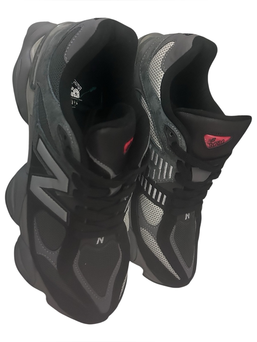 New Balance Black Gray Mesh Athletic Sneakers with Pink Tongue Accent